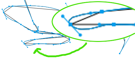 Illustration 3: Demonstration of unnatural bubbling at junction between two Bezier curves by inflation of length of control point vectors